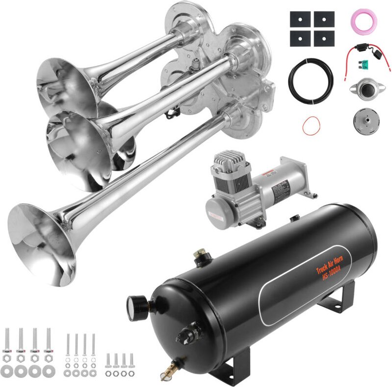 Mophorn - 4-Trompeten-Zughupen-Set, 150 dB, für jedes 12-V-Fahrzeug (Auto, lkw, Zug, Transporter, Boot), 12 v, 160 psi K...