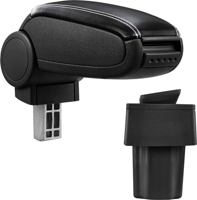 Pro.tec - Mittelarmlehne Opel Astra g mit Staufach Kunstleder Schwarz mit weißen Nähten