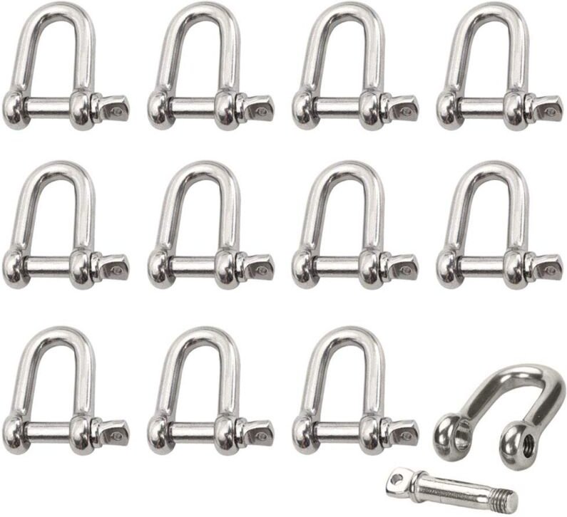 Edelstahl-Schäkel, 12 Stück, M4 Edelstahl-Schäkel, Hebeschäkelkette, D-Ring-Schäkel, Schäkelstift, Schraubschnalle, gera...