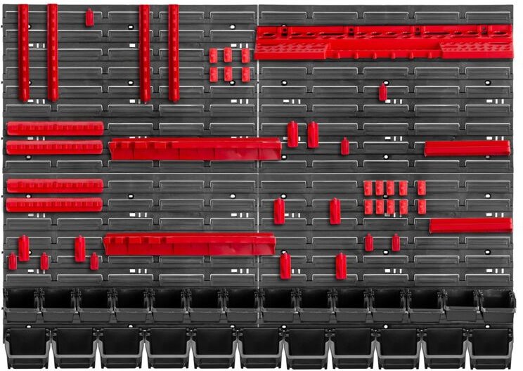 KADAX Werkstattwandregal, Wandplatten, 116 x 78 cm, Rot und Schwarz, 70 tlg.