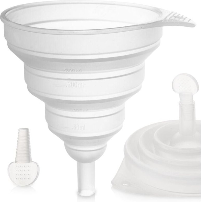 Universal collapsible silicone funnel with measuring function for the kitchen