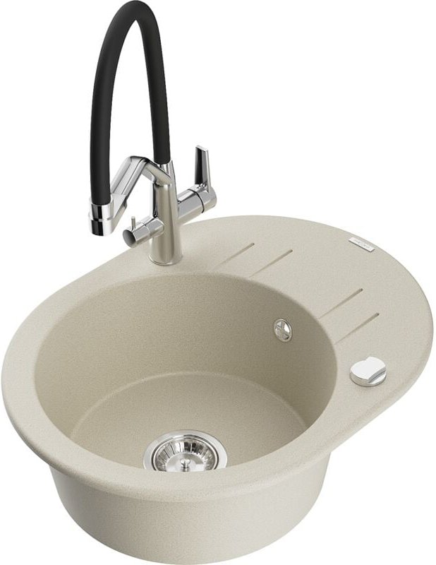 Kevin 1-Becken-Granitspüle mit Mischbatterie Duo, Beige - 6517-69-671701-07 - Mexen