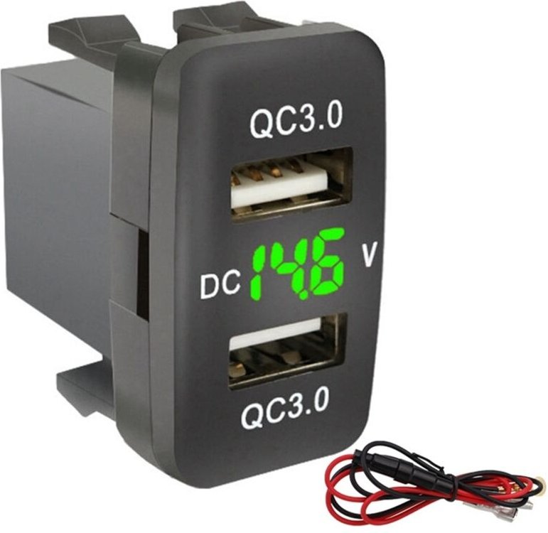 Auto Dual usb 3,0 Schnelle Ladung mit Display Voltmeter Schwarz und Grün Spannung Ladegerät für