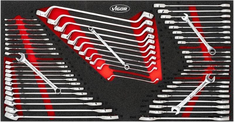 VIGOR Ring-Maul-, Doppelring-, Doppel-Maulschlüssel Satz, für Series XL, 58-tlg., 6 x 7 – 30 x 32 mm, 6 – 36 mm, Anzahl ...
