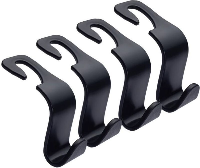 BEBUSINGOTO 4er-Pack Haken für die Kopfstütze des Auto-Rücksitzes für Geldbörsen, Einkaufstüten, Handtaschen (schwarz)