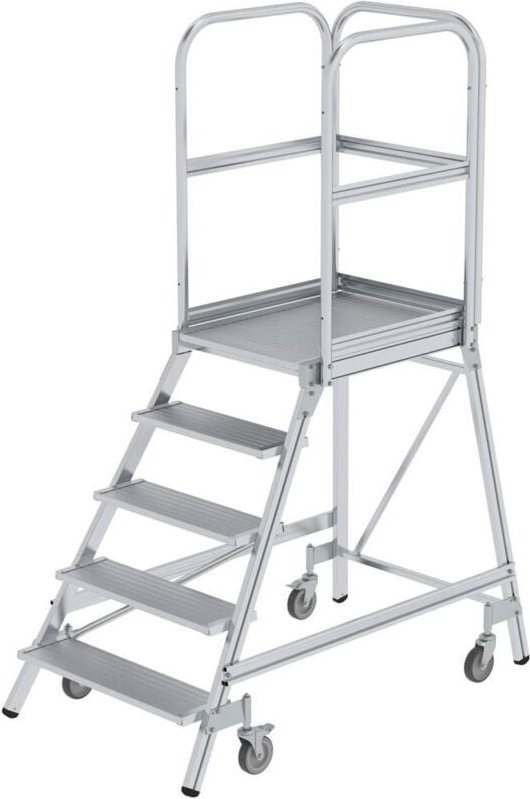 Thumbnail - Munk - Günzburger Steigtechnik Podesttreppe einseitig begehbar mit Federrolle Aluminium geriffelt 5 Stufen - 050105