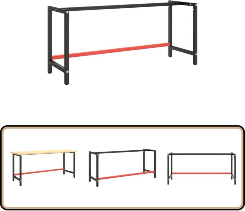 Werkbankgestell Mattschwarz und Mattrot 180x57x79 cm Metall - Metall Gestell - Werkbankgestell - Tischgestell - Robustes...
