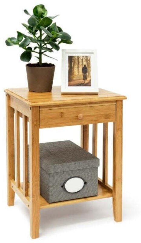 Bamboo side table with drawer