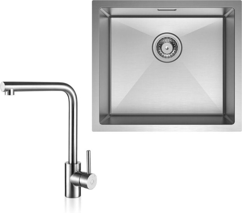 Unterbauspüle mit 1 Becken 50×44CM Edelstahlspüle Gebürstete + Gebürstete Küchenarmatur 360° drehbar Einhebel-Spültischa...