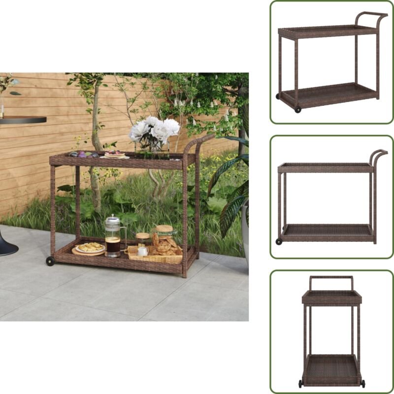 Barwagen Braun 100x45x83 cm Poly Rattan - Servierwagen - Barwagen - Küchentisch - Rollwagen - Poly Rattan Möbel - The Li...