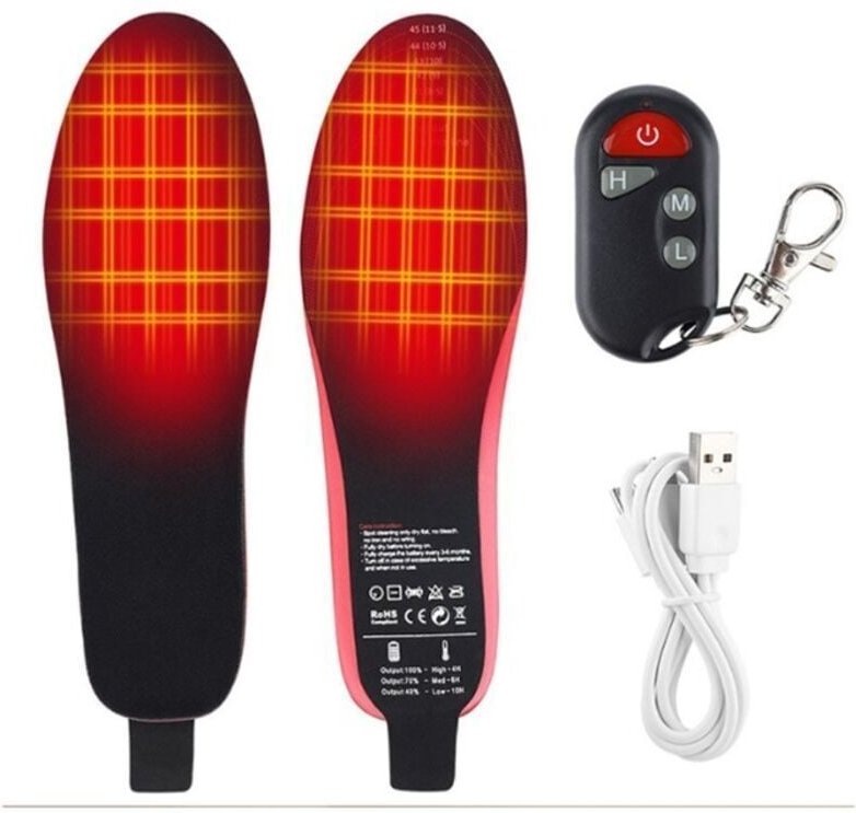 Thermobeheizte Einlegesohlen mit Batteriebetrieb (3 Stufen heiß), Größe: 28 cm, waschbar