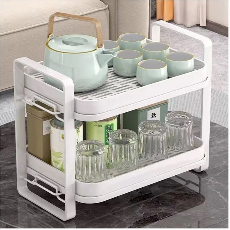 Trade Shop - SCOLAPIATTI MENSOLA CON 2 RIPIANI IMPILABILI ORGANIZER IN METALLO CON VASSOIO DRENAGGIO -