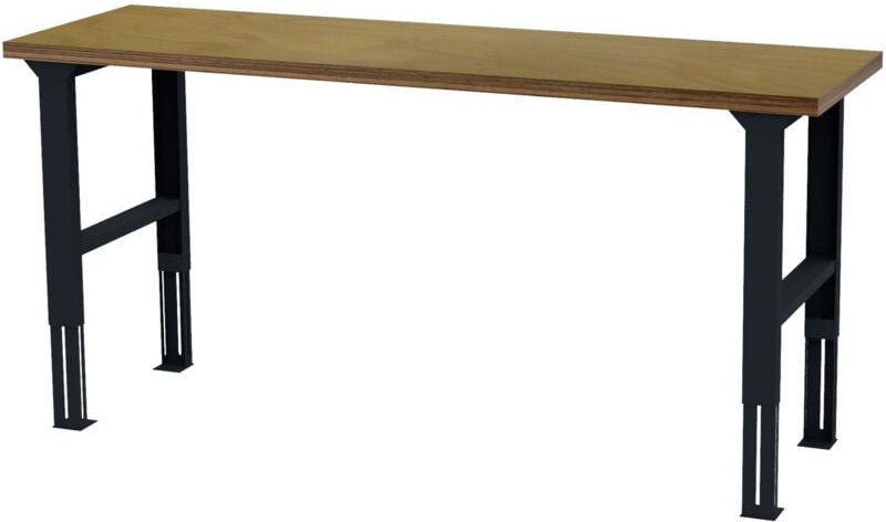 STIER höhenverstellbarer Werktisch, 2000x600x760-1060mm, aus Stahl und Buche, pulverbeschichtet