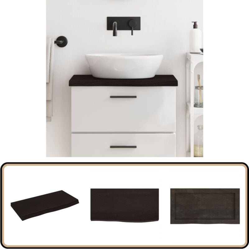 Waschtischplatte Dunkelbraun 60x30x(2-4)cm Massivholz Behandelt - Waschtischplatte - Eiche - Holzarbeitsplatte - Badreno...