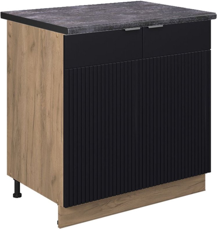 Vicco - Spülenunterschrank Fame-Line, Schwarz gestreift, 80 cm mit Regal, ap Anthrazit