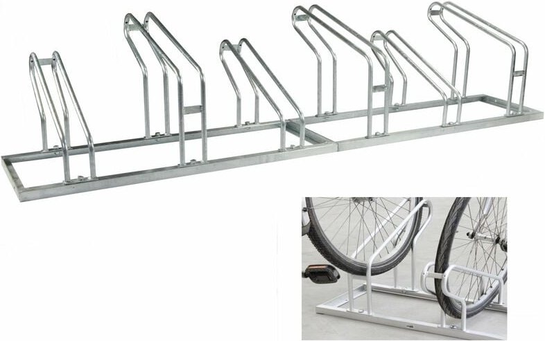 Fahrradständer für 6 Fahrräder höhenversetzt 210 x 45 cm Stahl feuerverzinkt grau 2x3 Bodenparker Reihenparker