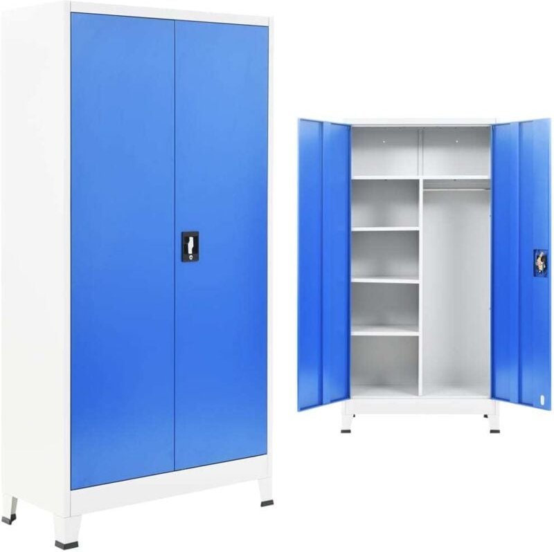 Schließfachschrank 2 Türen Metall 90x40x180 cm Grau und Blau vidaXL