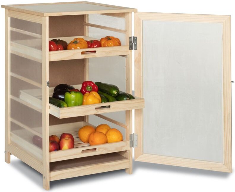 Obst- und Gemüseschale aus Holz VEGGE mit 3 herausnehmbaren Schubladen