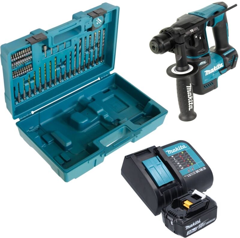 Dhr 171 SF1X3 Akku Bohrhammer 18 v 1,2 j SDS-Plus Brushless + 1x Akku 3,0 Ah + Ladegerät + 65 tlg. Zubehör Set + Koffer ...