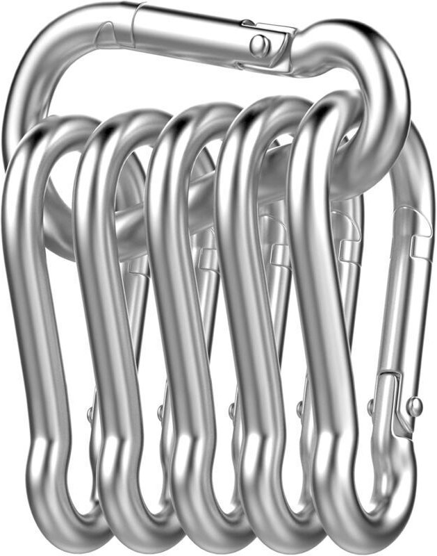 Karabiner, federbelasteter Karabiner aus Edelstahl 304, Karabiner für Hängematten, Camping, Angeln, Markisen (6 Stück)