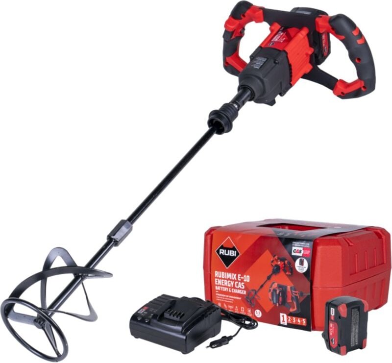 Thumbnail - Akku-Mischmaschine RUBIMIX E-10 Energy CAS - Ø 120 mm - Mit 18V Akku + Ladegerät + Koffer - RUBI - 26570