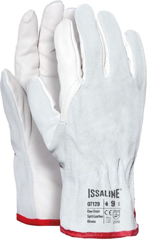 Industrial Starter - 07129 weiße Vollnarbenlederhandschuhe mit geteilter Rückseite - 9 (l) - Weiß