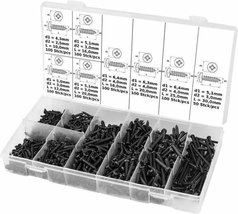 Dema - Linsen Blechschrauben Linsenkopf Schrauben Sortiment 750tlg. Kreuzschlitz Set