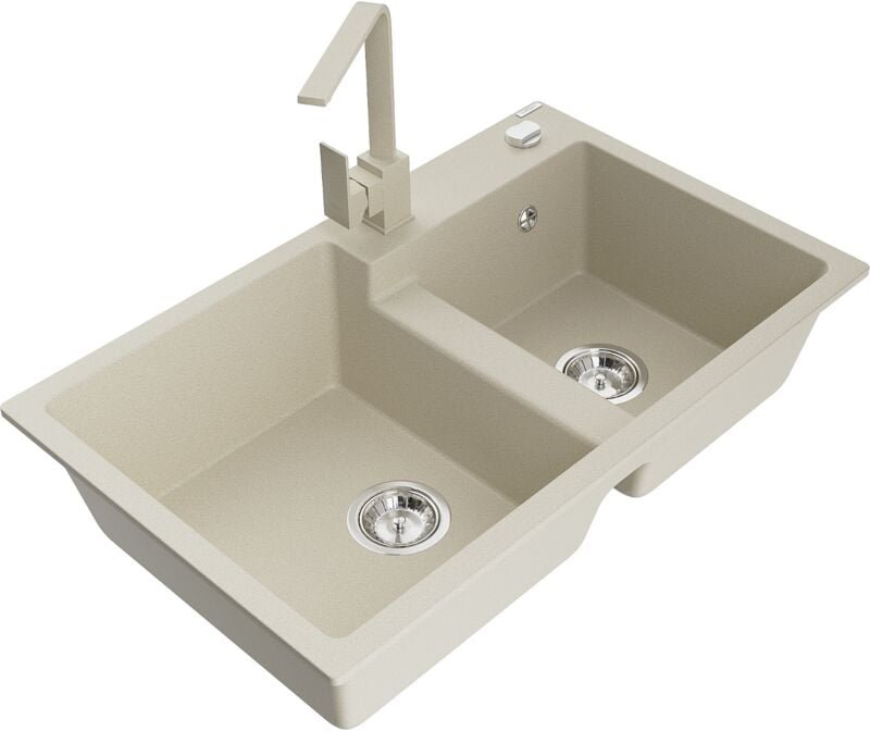 Tomas 2-Becken-Granitspüle mit Mischbatterie Rita, Beige - 6516-69-670300-69 - Mexen