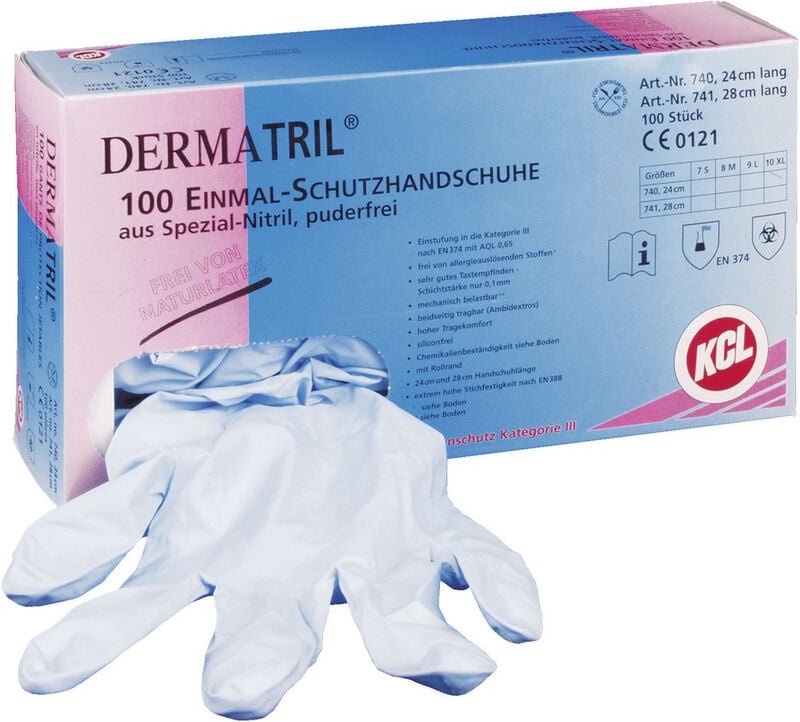 Thumbnail - Dermatril 740-7 100 St. Nitril Einweghandschuh Größe (Handschuhe): 7, s en 374 - KCL