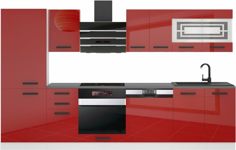 Küchenzeile Küchenblock Cindy - Küchenmöbel 300 cm Einbauküche Vollausstattung ohne Elektrogeräten mit Hängeschränke und...