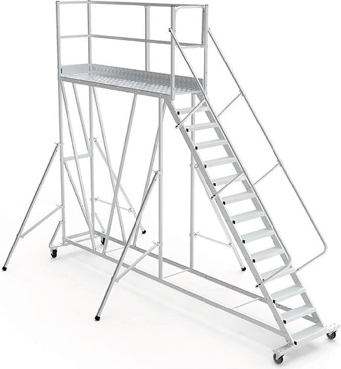 Mobile Plattform mit Geländer rechts und links + Sicherheitstür - Maximale Arbeitshöhe 4.40m - PTF2512D-RSP