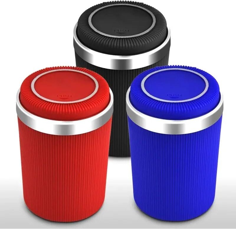 Lntyq - 3-teiliger Auto-Aschenbecher mit blauem LED-Licht, geruchsdicht, rauchfrei, mit Deckel, tragbarer Mini-Mülleimer...