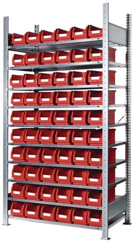 Steckregal H2000xB1000xT300mm Grundregal 10 Stahlböden 60 x Gr. 5 rot