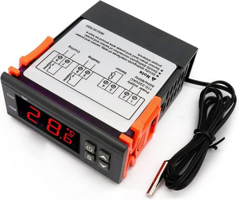Tigrezy - Digitaler Temperaturregler, 10 a, LED-Anzeige, Temperaturregler, Thermostatregler mit Sensor (dc 110–220 v)