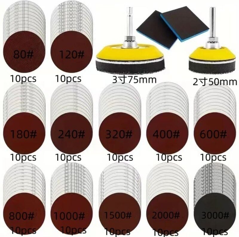 120 Pièces Disques de Ponçage,Pad de 50mm 75mm avec papier a poncer à fixation,80 120 180 240 320 480 600 800 1000 1200 ...