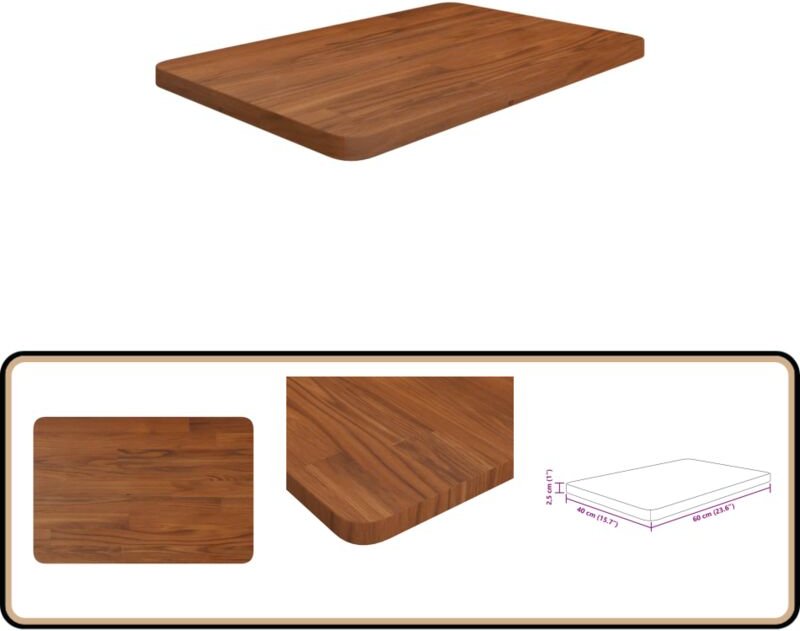 Waschtischplatte Dunkelbraun 60x40x2,5 cm Massivholz Behandelt - Waschtischplatte - Eichenholz Platte - Badezimmersanier...