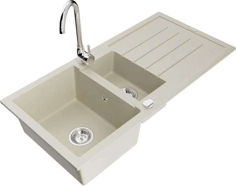 Thumbnail - Andres 1,5-Becken-Granitspüle mit Abtropffl√§che und Mischbatterie Telma, Beige - 6515-69-670200-00 - Mexen