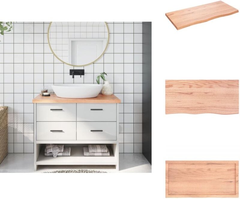 Thumbnail - Waschtischplatte Hellbraun 100x50x(2-4) cm Massivholz Behandelt - Eichenholz Platte - Holz Waschttischplatte - Waschtisc...