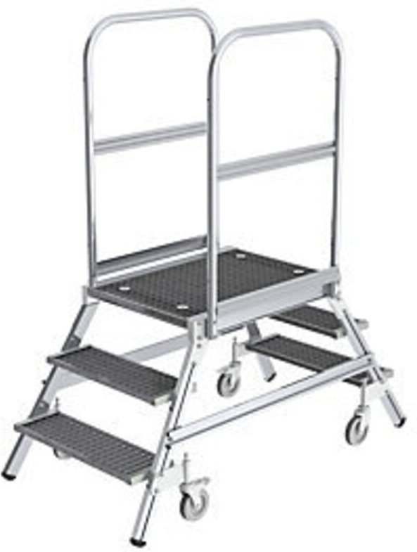 Podesttreppe beidseitig begehbar mit Federrolle Stahl-Gitterrost 2x3 Stufen - 051203 - Günzburger Steigtechnik