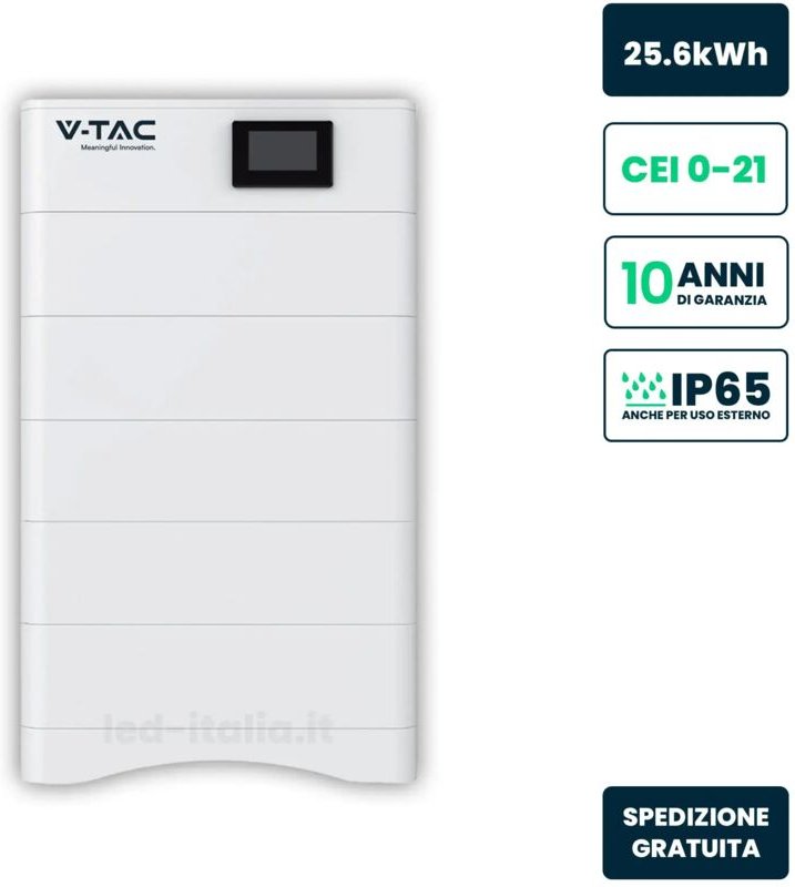 V-tac - Kit 5 Hochvolt-Speichermodule 25,6kWh lfp 100Ah 252,6V IP65
