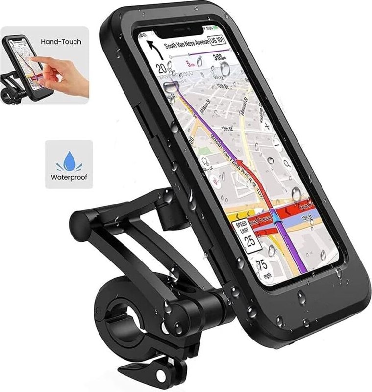 Thumbnail - Wasserdichter Fahrrad-Handyhalter, 360°-Scooter-Smartphone-Halterung mit Regenschutz, Handy-Halterung für Motorrad - Lab...