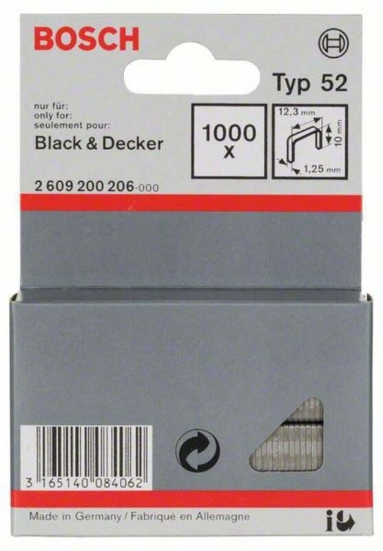 Flachdrahtklammer Typ 52, 12,3 x 1,25 x 10 mm -2609200206 - Bosch