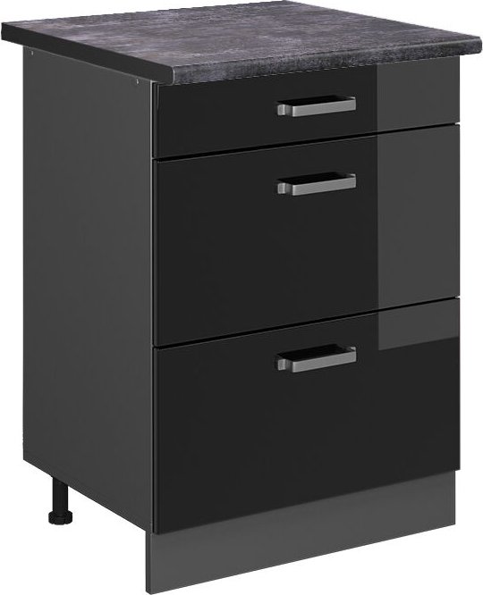 Küchenunterschrank R-Line, Schwarz Hochglanz, 60 cm mit Schubladen, ap Anthrazit Vicco