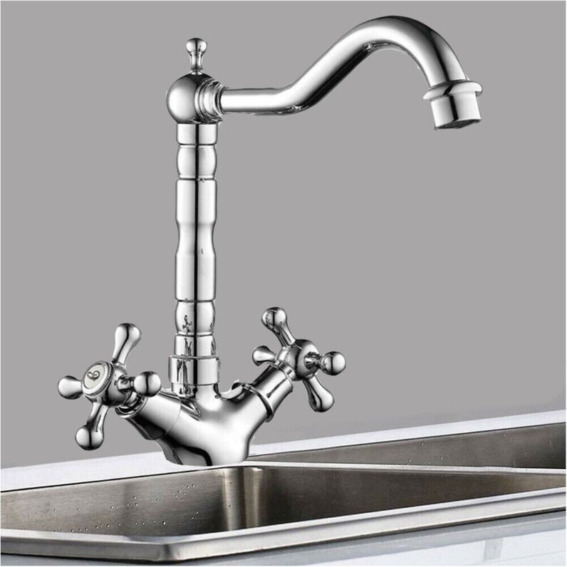 Trade Shop Traesio - Trade Shop - Küchenarmatur Spülbecken Doppelsteuerung Einlochbatterie aus poliertem Chrommessing -