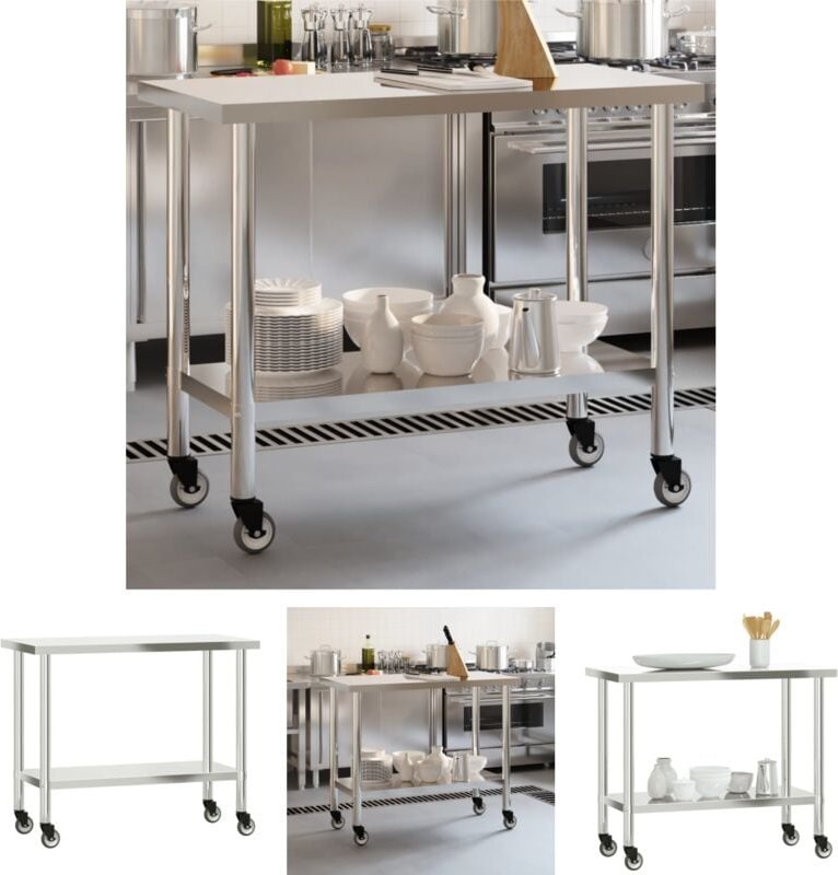 The Living Store Küchen-Arbeitstisch mit Rollen 110x55x85 cm Edelstahl - Gastronomie