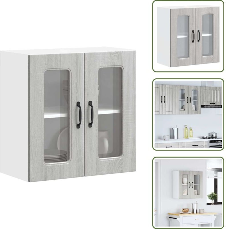 Küchen-Hängeschrank mit Glastür Grau Sonoma Holzwerkstoff - Küchen-Wandschrank - Küchen-Wandschränke - Wandschrank Küche...