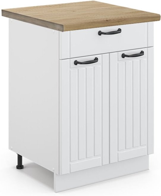 Thumbnail - Küchenunterschrank Fame-Line, Weiß Landhaus, 60 cm mit Schublade, AP Eiche, Vicco