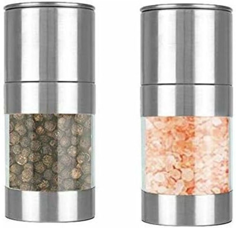 Salzmühlen, manuelle Pfeffermühle, Salz- und Pfeffermühle, Gewürzmühle aus Edelstahl, einstellbare Körnung (Silber, 2 St...