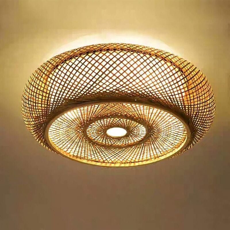 LED-Deckenleuchte Bambus-Stil Handgewebte LED-Pendelleuchte E27 Retro-Deckenleuchte Rattan-Lampe Holzbeleuchtung Deckenl...