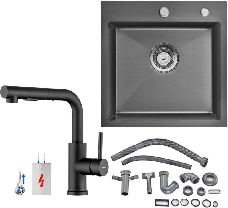 Küchenspüle Edelstahl Einbauspüle 45 × 45 cm + Niederdruck Ausziehbare Küchenarmatur - Auralum